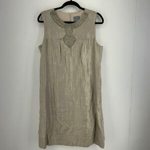 Rabbit Rabbit Designs Women 12 Gold Beaded Neck Shift Dress Luxe Metallic Event